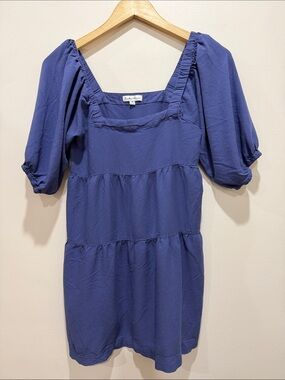 Hunter & Brown Puff Sleeve Square Neck Tiered Mini Dress in Periwinkle